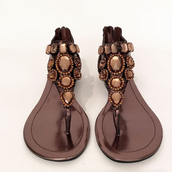 NWT Enzo Angiolini Dark Bronz Jeweled Sandals Size 7 - Picture 2 of 10